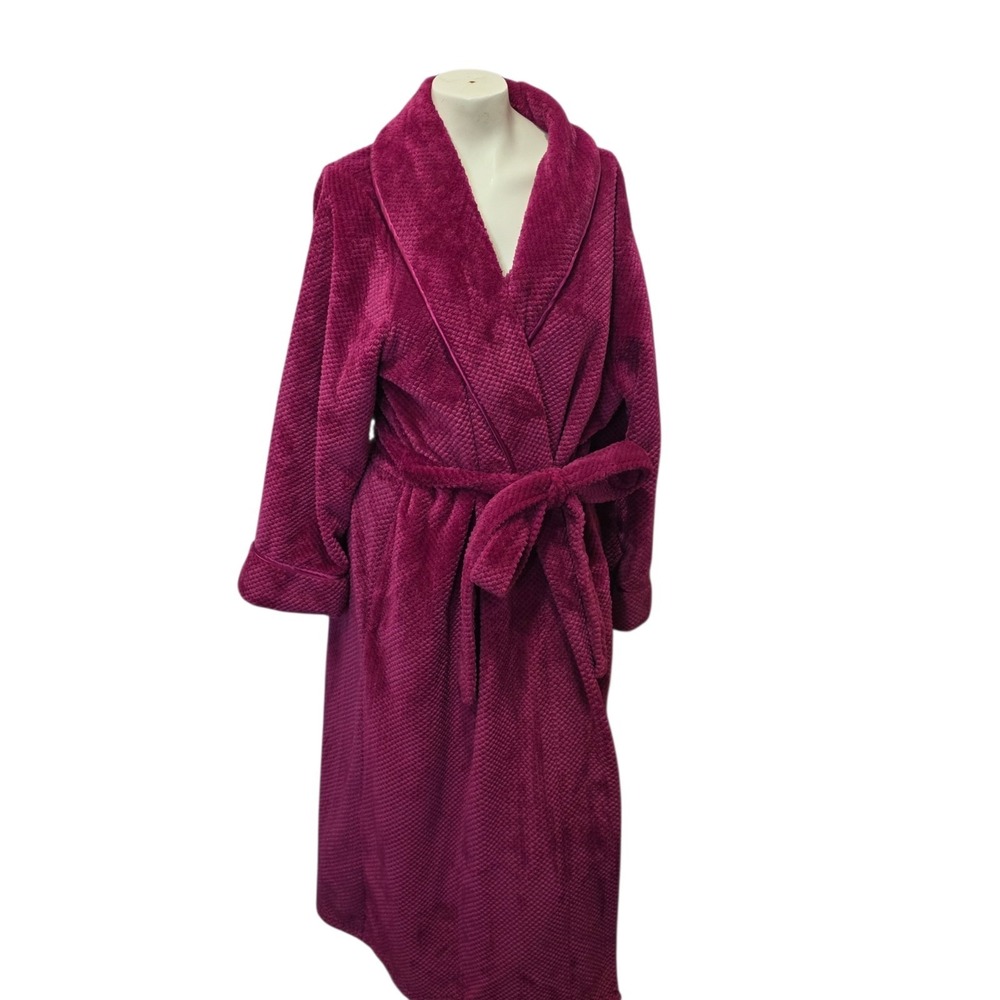 Charter Club Intimates XL Plush Robe Burgundy Wrap Shawl Collar Tie Loungewear